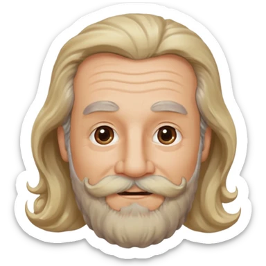 MID/OLD AGE MAN WITH LONG BLOND & bROWN WAVY HAIR; AND BROWN & GREY MOUSTACH AND BEARD, HAPPY EYES, ROSEY CHEEKS sticker