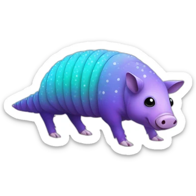 Iridescent cyan purple gradient pig armadillo cow centipede insect with star markings star shaped spots sticker