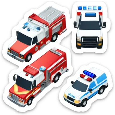 Fire truck, police car, and ambulance sticker