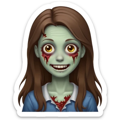 zombie girl with long brown hair smiling iOS emoji style sticker