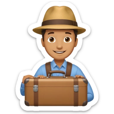 a man leaving bring suitcase sticker