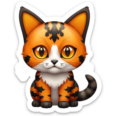 small tortoiseshell cat. no white fur. amber eyes. full body.  sticker