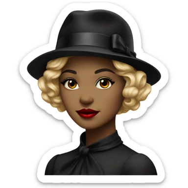 beautiful vintage girl in a hat black with red lipstick sticker