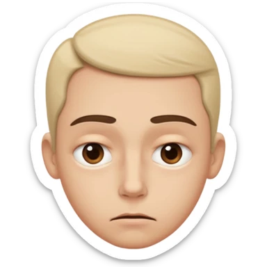  slightly widened eyes, subtle tension around eyes, small tight curved-down mouth, eyebrows raised inward, expression of quiet worry
 sticker