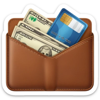 portefeuille marron avec quelques billets et carte bancaire sticker