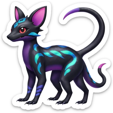 Rare epic aesthetic colorful Salandit-Noibat-Umbreon-Civet-species-Fakemon-hybrid-creature, with markings, full body sticker