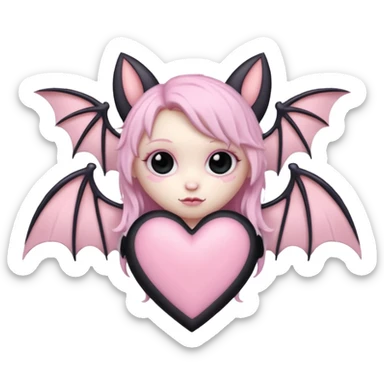 pastel goth heart with pink bat wings sticker