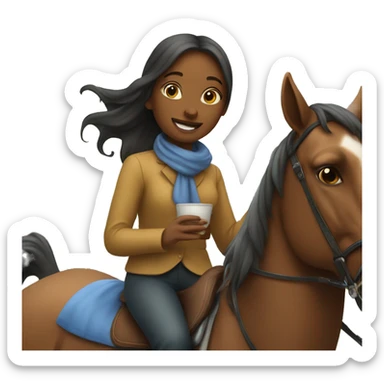 Girl sipping tea and riding horse sticker