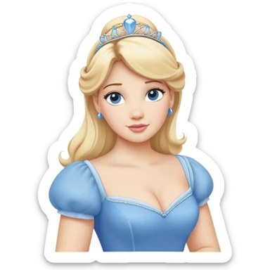 Cinderella from hips up, blue dress, blonde hair, minimal style, larger size sticker