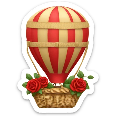 red hot air balloon and beige basket with roses sticker