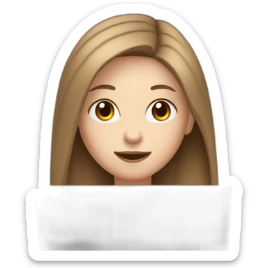 woman with pale skin and brown long hair hiding behind a mega large laptop sticker