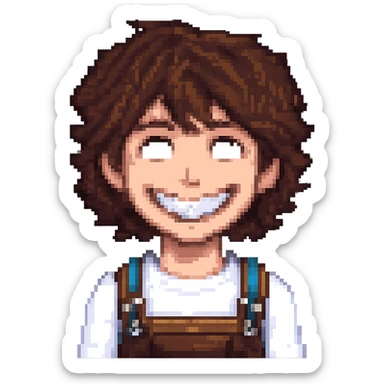 Make the hot boy's smile much wider, keep the pixel art style. The original style 'pixel-art' does not support editing, so using general style as fallback with instructions to keep pixel art style. Remove the background. sticker