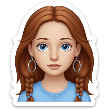 pretty girl with freckles, blue eyes, long brown hair, long eyelashes, and 3 hoop earrings per ear sticker