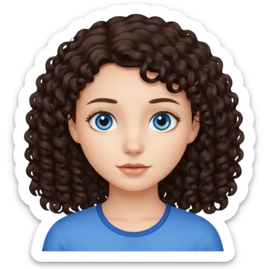 a girl with dark brown curly hair and blue eyes sticker