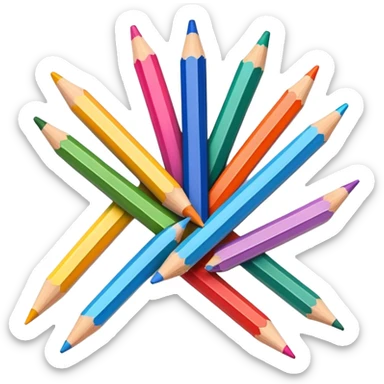 Cinematic Realistic image of a set of finely sharpened colouring pencils arranged neatly on crisp paper, rendered with vibrant hues and detailed pencil textures, illuminated by soft, creative lighting that captures the spirit of artistic expression sticker
