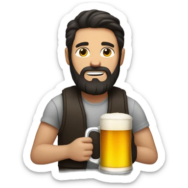 guy with dark hair and beard holding a mug of beer  sticker