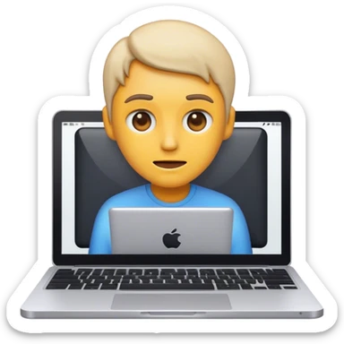 Create an emoji of blogging. The design should feature an open laptop or tablet with a visible blog post on the screen, showing text. Add a photo or video camera to symbolize multimedia content creation. Use modern, professional colors. No smiles. Make the background transparent. sticker