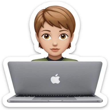 macbook pro woman pixie haircut light brown hair hazel eyes sticker