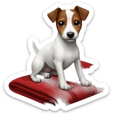 jack russel terrier dark in a red blanket sticker
