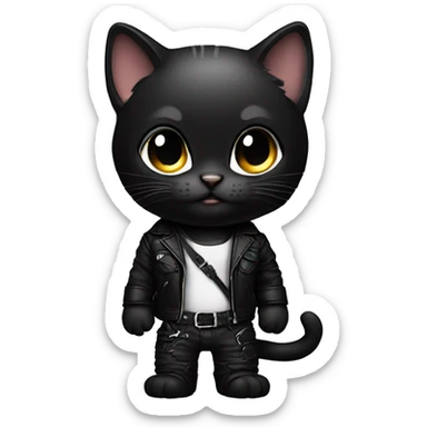 Very alluring techno brat black kitten with leather strap clothing sticker