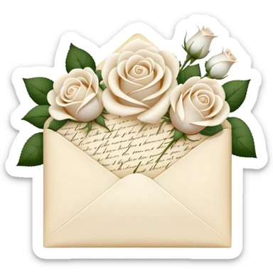 Ivory- beige colored love letter and a bouquet of white and pearl roses  sticker