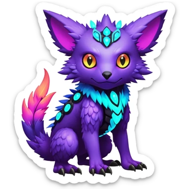  exotic futuristic lush cozy warm-colored modern colorful neon-colored cyber-Fakémon-Digimon-Trico-creature sticker