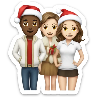 three roommates two white boys one brunette white girl in christmas attire sticker