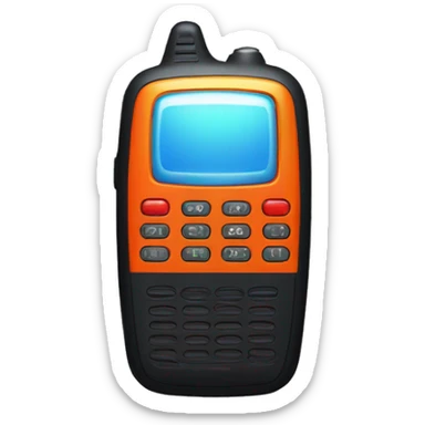 black walkie talkie with red-orange button on side sticker