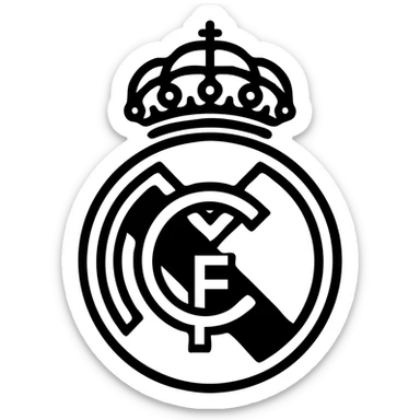 Minimalist outline of Real Madrid badge, white and gold, no text, icon-black-outlined style sticker