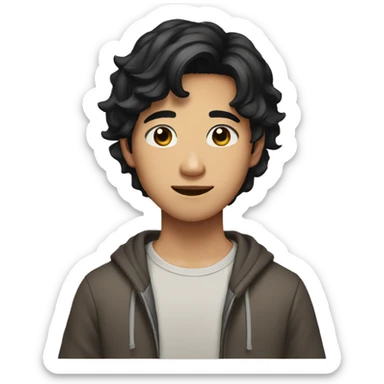 Teen boy type asian, Light brown skin, with long wavy black hair Little bit dezoom sticker