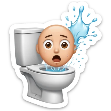 A shocked, surprised face reacting to toilet water splash sticker