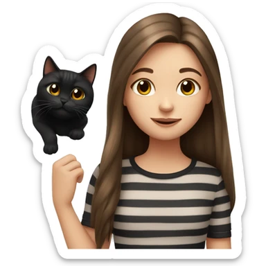 Girl with long brown hair with one black cat and one striped cat  sticker