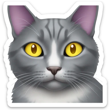 Grey tuxedo cat with one purple eye and one yellow eye sticker