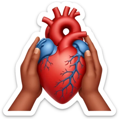 Two hands facing right, cupping a realistic heart sticker