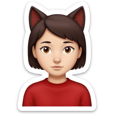 make a girl that has a boyish wolf cut thats right above the shoulders, give her a red sweater and make her face just right chubby but slso not too chubby. ( make it a white background and make the hair dark brown and also the eyes dark brown ) sticker