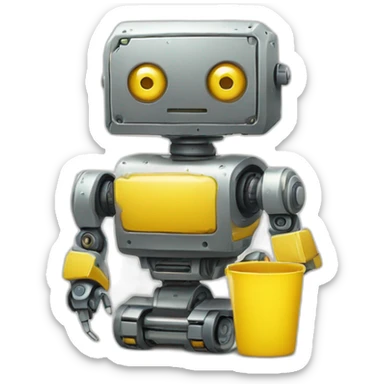 Robot tondeuse jaune et rectangulaire petit et plat sticker