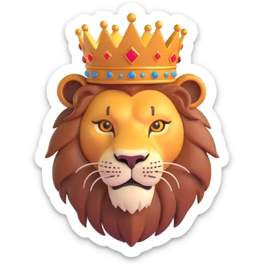 3D style lion head with a crown, realistic, majestic sticker