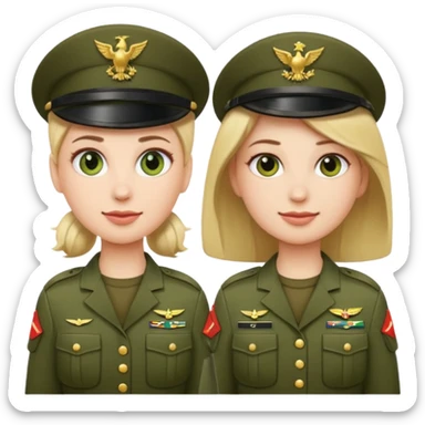 one emoji (female) wearing Army combat uniform and a second emoji (male) wearing the army green service uniform sticker