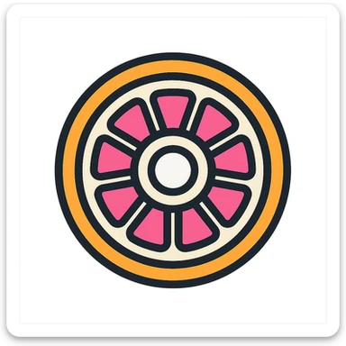 Increase the size of the center circle so it is large enough to represent a 608 bearing for a fidget spinner. Keep the grapefruit design with orange peel and pink inside, circular shape, medium black border, white background inside the circle, transparent outside, no sky or outdoor elements, color outline icon style. sticker