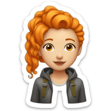 Girl with orange hair kissing sticker
