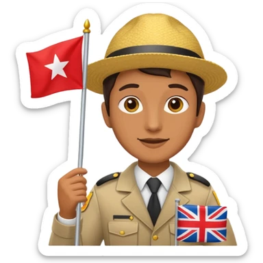 A Tour operator, male or female doesn't matter, get them holding a flag sticker