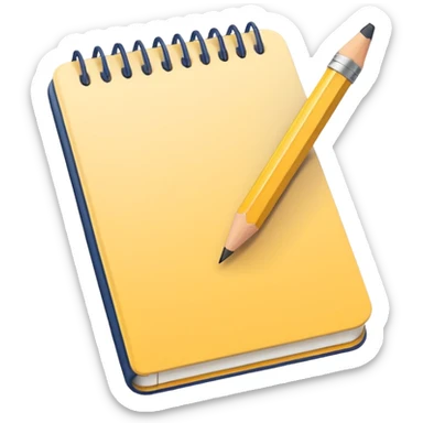 Emoji of a notebook with a pencil, iPhone emoji style. Flat design, smooth gradients, rounded edges, soft shadows, clean look, white background. sticker