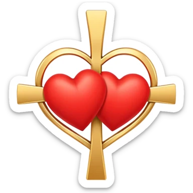 Two red  heart outlines  entwined with a simple gold cross  sticker