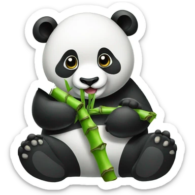 Panda eating bamboo while it's enzyme sticker
