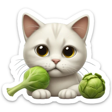 Sad cat eating Brussels sprouts sticker
