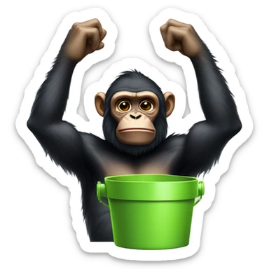 Ape covering ears pointing at a bucket of slime sticker