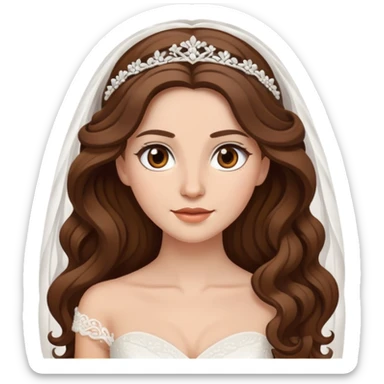 bride with brown long wavy hair, brown eyes sticker