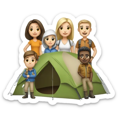 6 caucasian family members camping sticker