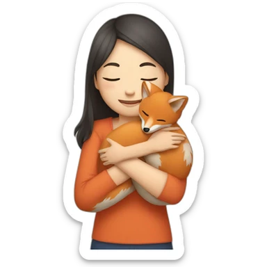 Young Asian woman hugging a fox sticker
