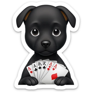 a black dog with poker face sticker